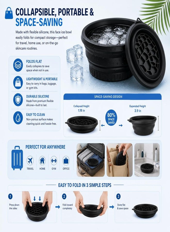 ANTIL'S ANTIL’S Silicone Ice Face Bowl with Built-in Ice Tray - Collapsible Facial Ice Bath Tub for Skin Tightening, Acne Relief & Cold Plunge Therapy - Portable Spa Tool for Home & Travel (Pack of 1) Black Color - Image 5