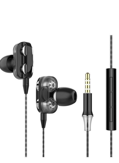 New In-Ear Wired Headphones Dual Dynamic Dual Speakers Wired Headphones (Black)