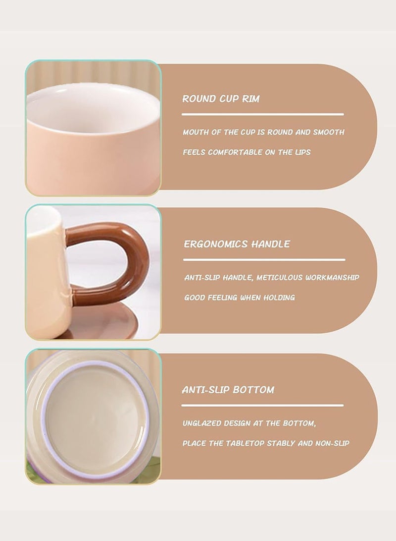 YOUGE Coffee Cup Set with Spoon and Cup Holder, Colorful Ceramic Coffee Mug with Saucer, Coffee Mugs Set 8.5oz / 250ml for Coffee, Tea, Can be Given as a Gift-Brown Set 2 Piece - Image 4