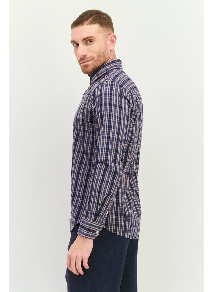 GAS Men Regular Fit Checkered Long Sleeve Casual Shirt, Navy/Black Combo  - Image 2