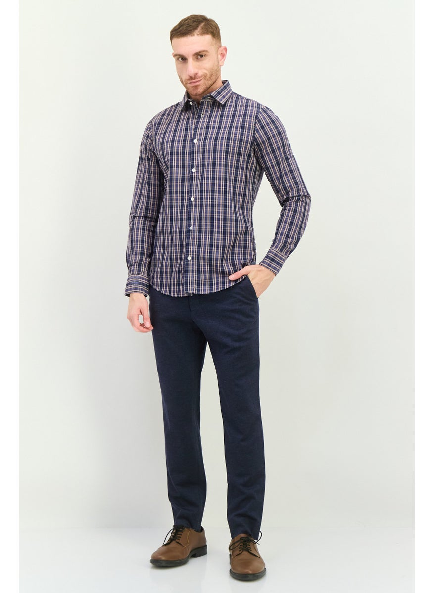GAS Men Regular Fit Checkered Long Sleeve Casual Shirt, Navy/Black Combo  - Image 4