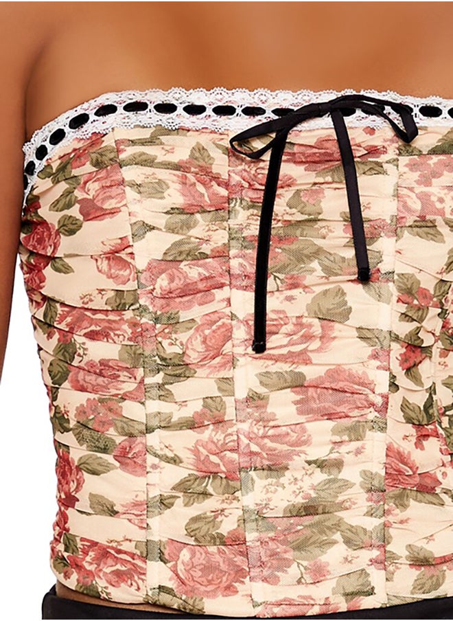 FOREVER 21 Ribbon-Trim Floral Tube Top  - Image 5