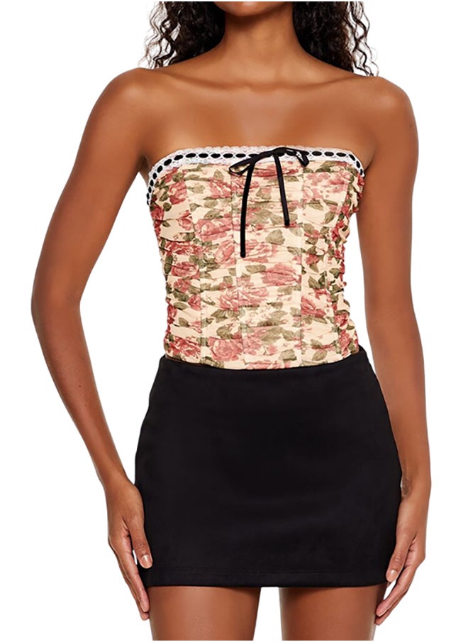 FOREVER 21 Ribbon-Trim Floral Tube Top  - Image 1