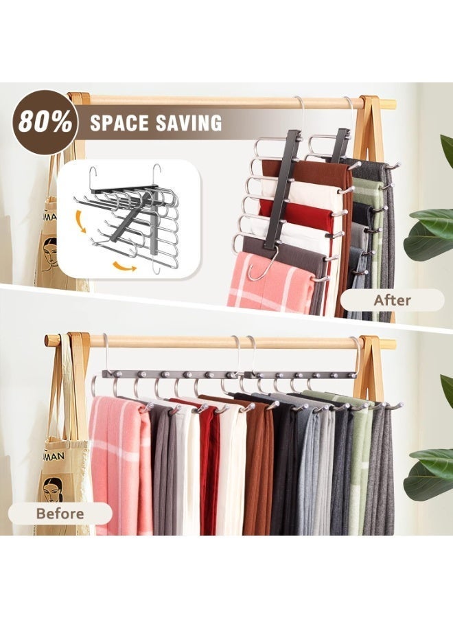 6-Tier Pant Hangers 2 Pack – Space-Saving Clothes Organizer with Anti-Slip Design, Stainless Steel Construction, Black, Ideal for Jeans, Pants, and Trousers - Image 2