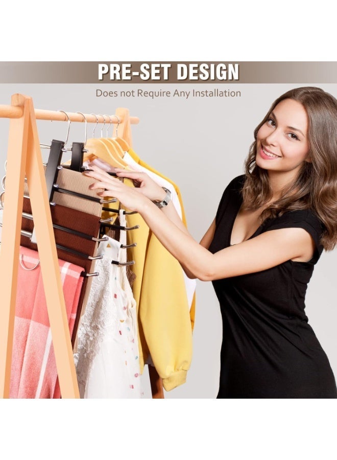 6-Tier Pant Hangers 2 Pack – Space-Saving Clothes Organizer with Anti-Slip Design, Stainless Steel Construction, Black, Ideal for Jeans, Pants, and Trousers - Image 3