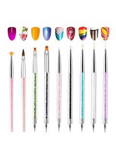 SYOSI 9 Pcs Nail Art Brushes for with Liner Brush and Dotting Pens Home Use Professional Salon Tools Puller Pen Double Point Drilling  - Image 1