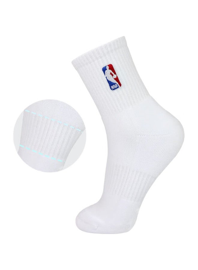 NBA Men'S Mid-Calf Casual Sports Socks With Terry Bottom, Thickened Cotton, Non-Slip, For Running And Basketball, 3 Pairs - Image 1