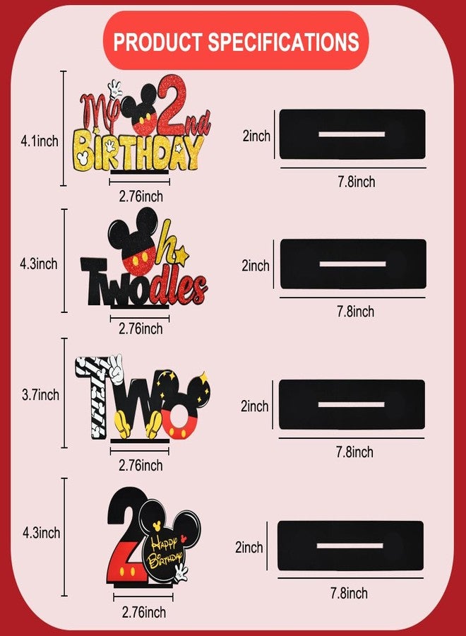 تونيفول مستلزمات حفلات عيد الميلاد الثاني من تونيفول، قطع مركزية للطاولة - تصميم مستوحى من الفأر الأحمر، مصنوعة من الخشب المتين، هدايا حفلات عيد الميلاد الثاني للأطفال بعمر سنتين (4 قطع) - Image 2