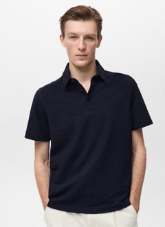 Mango Man Seersucker Cotton Polo Shirt  - Image 1