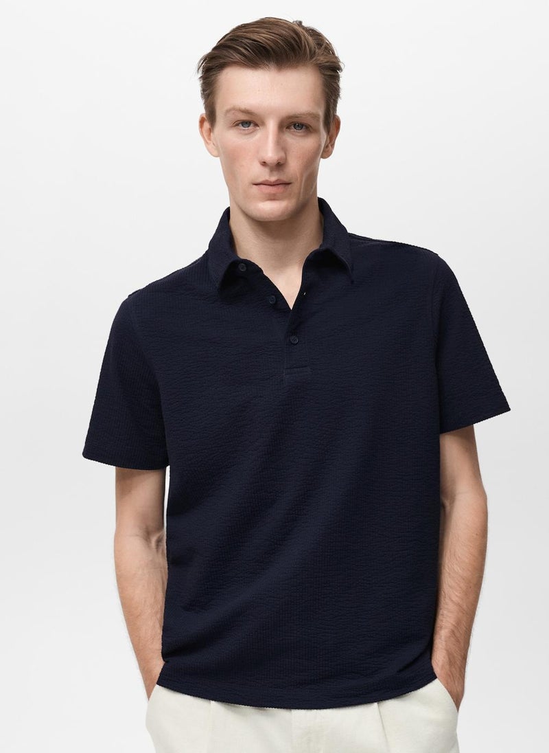 Mango Man Seersucker Cotton Polo Shirt  - Image 1