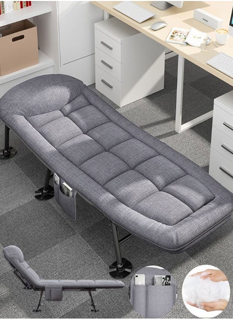 Portable Folding Bed Folding Adult Camping Bed Single Lunch Bed with 6 Adjustable Positions with Mattress and Pillow Suitable for camping, travelling, room, office, home naps