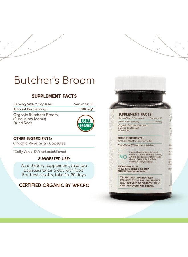 HerbEra Butcher's Broom USDA Organic 60 Capsules | Natural Herbal Supplement | Certified Organic Vegetarian Capsules and Organic Butcher's Broom (Ruscus aculeatus) Dried Root (60 Capsules) - Image 4