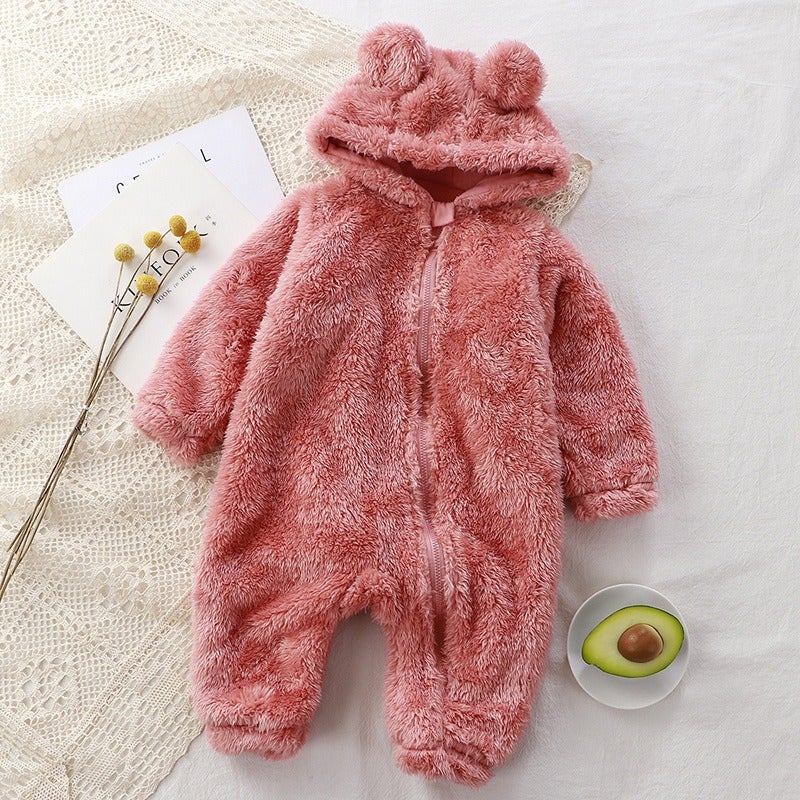 You Zai Tai Baby Winter Romper Fleece Overall Newborn Warm Bear Pajamas Boys Girls - Image 1
