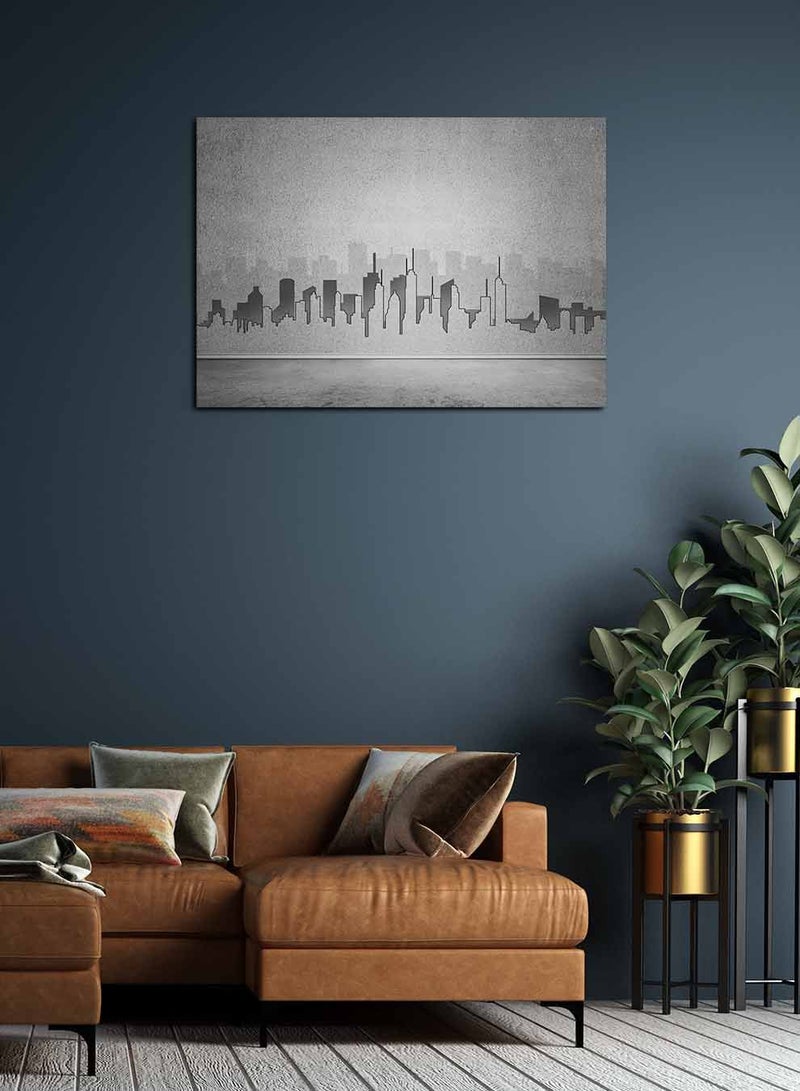 لوحة كانفاس على إطار خشبي، تصميم صورة ظلية للمدينة الحديثة ، للمنزل، غرفة المعيشة، المكتب، الديكور - Image 1