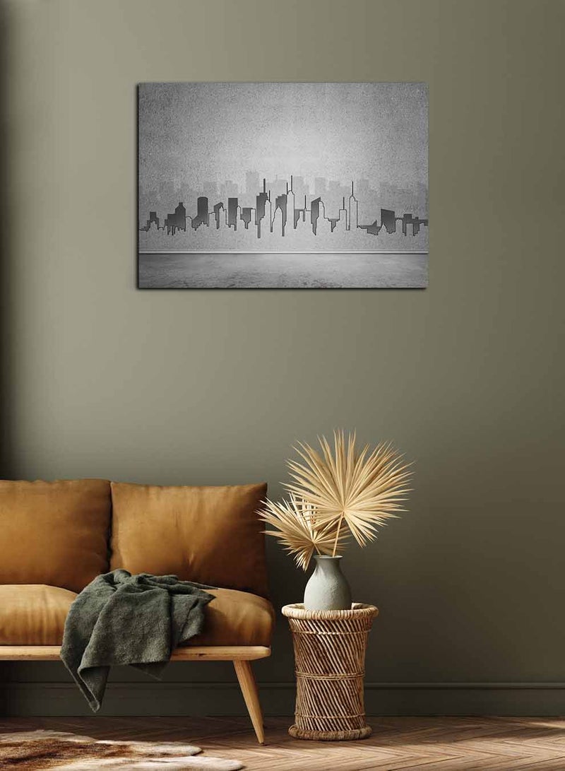 لوحة كانفاس على إطار خشبي، تصميم صورة ظلية للمدينة الحديثة ، للمنزل، غرفة المعيشة، المكتب، الديكور - Image 3