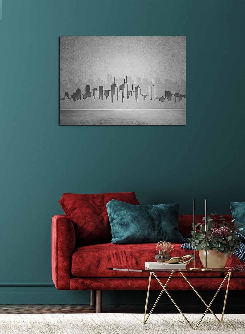 لوحة كانفاس على إطار خشبي، تصميم صورة ظلية للمدينة الحديثة ، للمنزل، غرفة المعيشة، المكتب، الديكور - Image 2