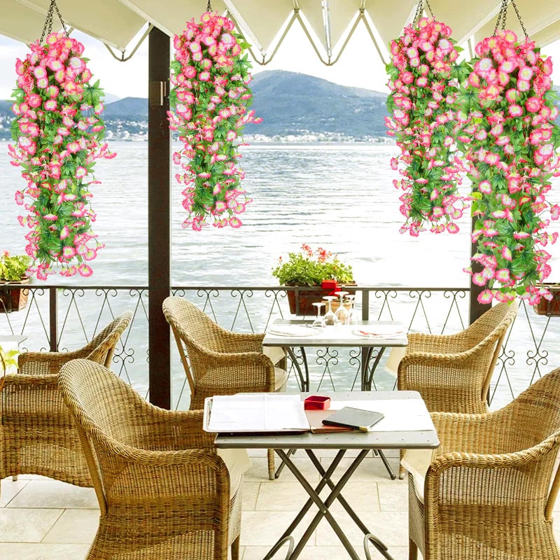 Elecxlink 2PCS Artificial Hanging Flowers, UV Resistant Fake Plastic Faux Hanging Plants Morning Glory Vines for Indoor Outdoor Home Room Garden Porch Eave Wedding Wall DÃ©cor (Pink) - Image 4
