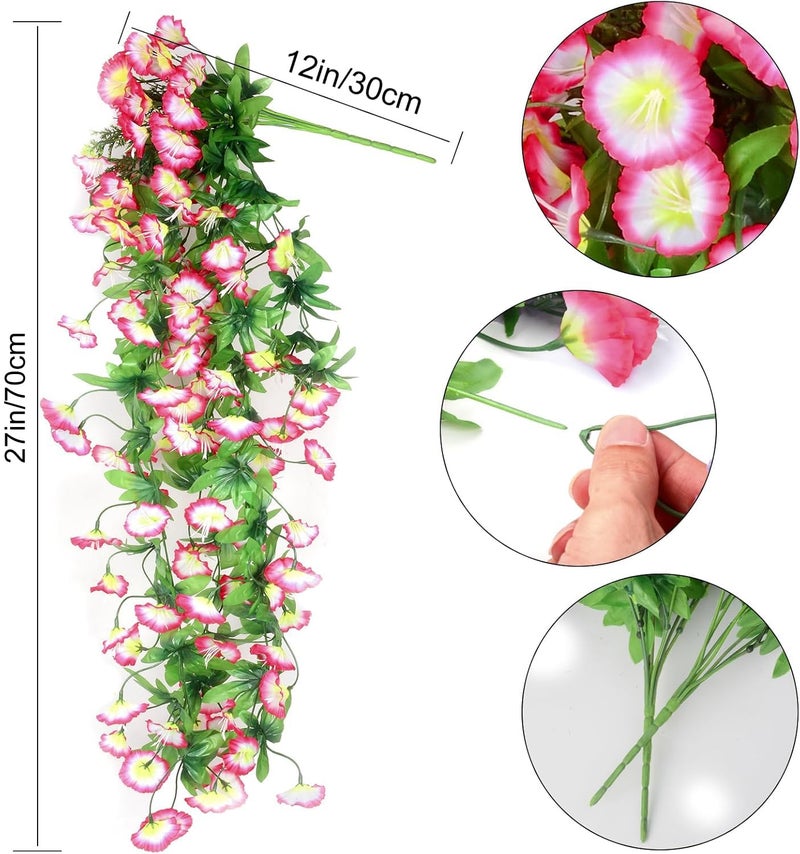 Elecxlink 2PCS Artificial Hanging Flowers, UV Resistant Fake Plastic Faux Hanging Plants Morning Glory Vines for Indoor Outdoor Home Room Garden Porch Eave Wedding Wall DÃ©cor (Pink) - Image 2