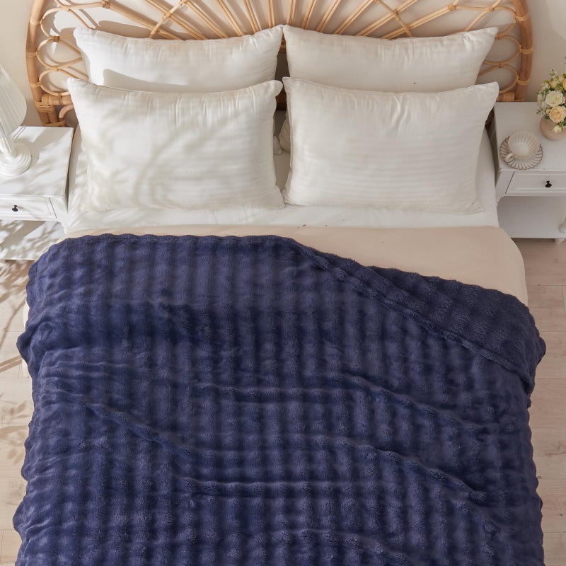 NEWCOSPLAY Queen Blanket for Couch Dark Navy Super Soft Flannel Fleece 3D Bubble Lightweight Bed Blanket All Season Use (Dark Navy  Queen(90 ""x90 "")) - Image 2