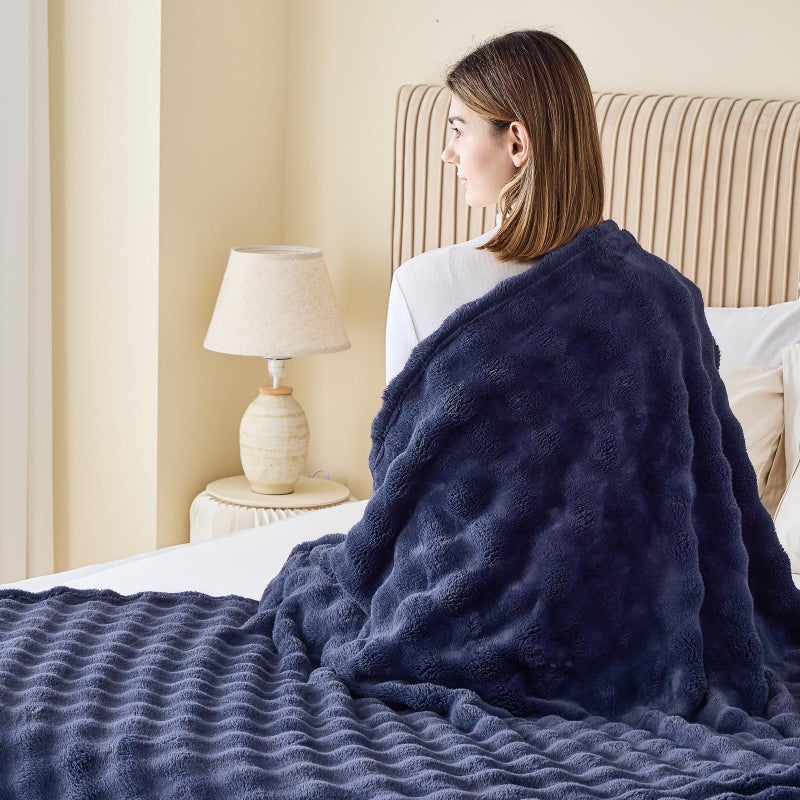 NEWCOSPLAY Queen Blanket for Couch Dark Navy Super Soft Flannel Fleece 3D Bubble Lightweight Bed Blanket All Season Use (Dark Navy  Queen(90 ""x90 "")) - Image 5