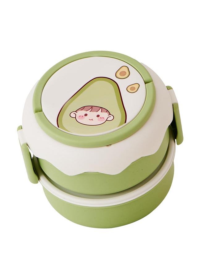 Thoraya Stackable Lunch Box Cute Cartoon Fruit Style Double Layers Handle Design Student Bento Box for Office School Home Avocado  - Image 2