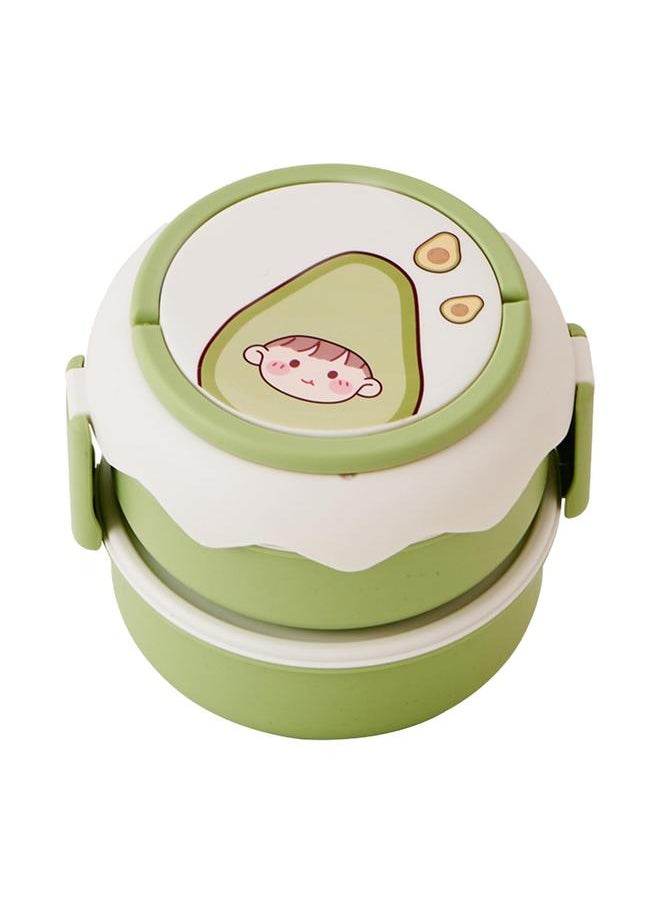 Thoraya Stackable Lunch Box Cute Cartoon Fruit Style Double Layers Handle Design Student Bento Box for Office School Home Avocado  - Image 1
