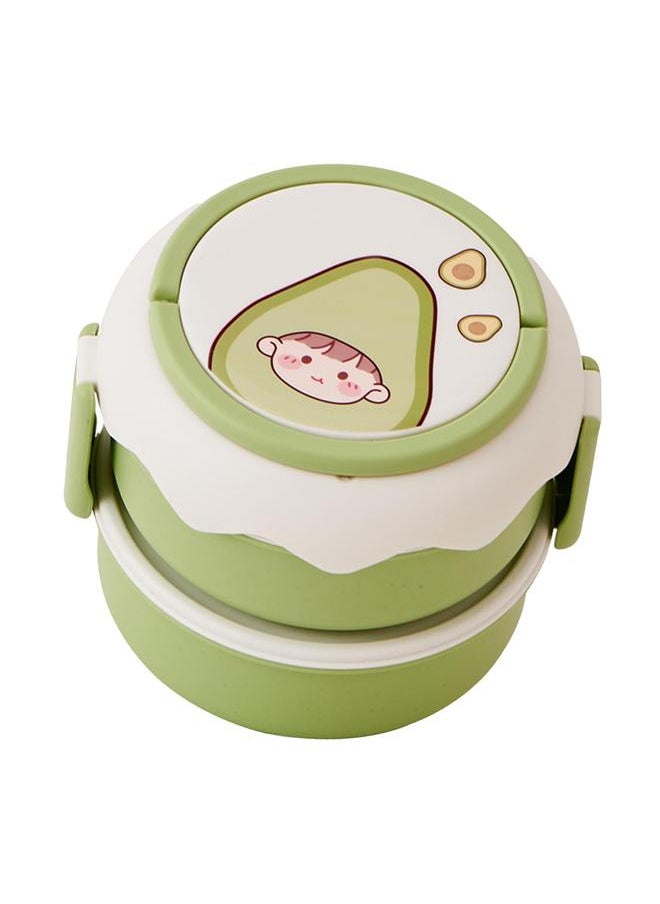 Thoraya Stackable Lunch Box Cute Cartoon Fruit Style Double Layers Handle Design Student Bento Box for Office School Home Avocado  - Image 3
