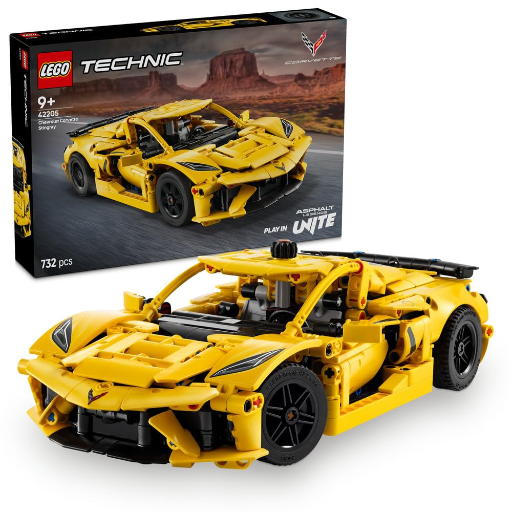 LEGO Technic Chevrolet Corvette Stingray Race Car Toy, 8-Cylinder Engine and Differential - Vehicle Model Kit - Birthday Gift for Ages 9+ Boys, Girls or Adult Motorsport Fans - 42205