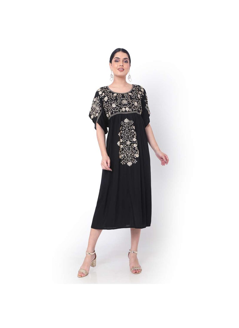 HANA & SARA SHORT BLACK EMBROIDERED ELEGANT CASUAL WEAR ARABIC JALABIYA DRESS  - Image 3