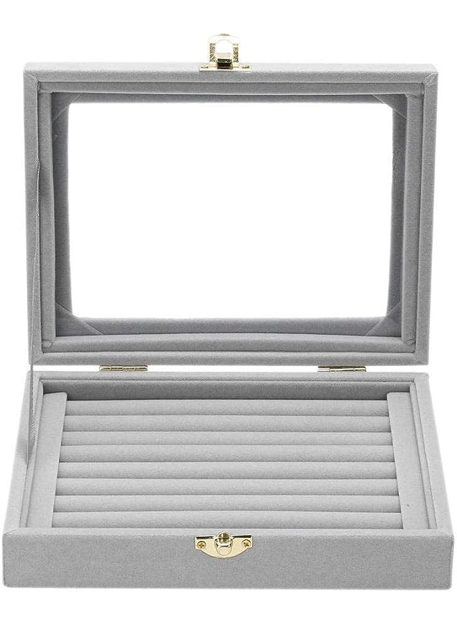 IAF Glass Ring Display Box Jewelry Holder Storage Organizer Case (Ring Box Gray) - Image 1