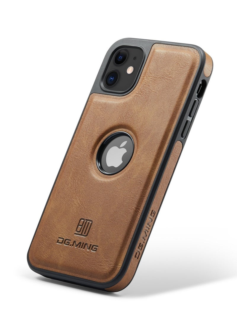 DGMING Case Cover Premium Leather Back with Logo CutOut Shockproof Compatible with  Iphone 11 (Brown)  - Image 1