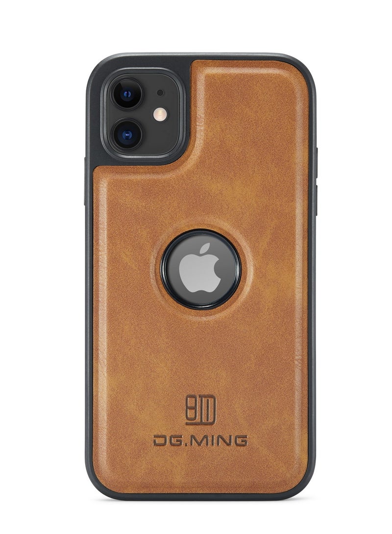DGMING Case Cover Premium Leather Back with Logo CutOut Shockproof Compatible with  Iphone 11 (Brown)  - Image 2