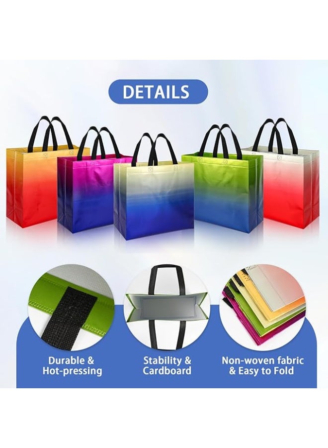 LYNLYN 5 PCS Gradient Glossy Reusable Shopping Bags Laser Coated Aluminized Non-Woven Tote Bags with Handles, Gift Bags for Party, Wedding, Baby Shower, Birthday, Retail Use（20 x 25 x 10cm） - Image 2