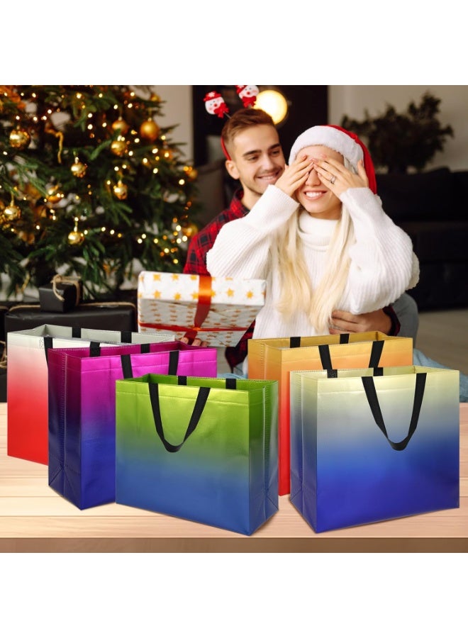 LYNLYN 5 PCS Gradient Glossy Reusable Shopping Bags Laser Coated Aluminized Non-Woven Tote Bags with Handles, Gift Bags for Party, Wedding, Baby Shower, Birthday, Retail Use（20 x 25 x 10cm） - Image 5