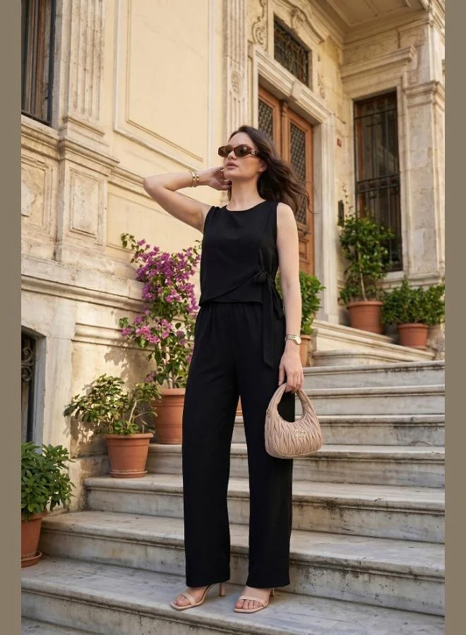 Lela Lela Regular Fit Tie Detail Crew Neck Suit Women's SET 5866466