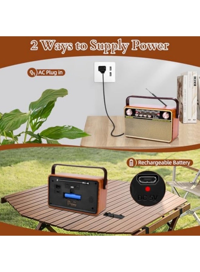 Arabest Portable AM FM Radio, Rechargeable Small Bluetooth Speaker Portable Shortwave Radio, Loud Speaker, Support AUX/TF Card/USB Playing for Home Outdoor - Image 5