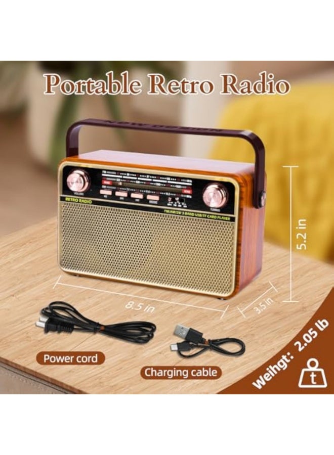 Arabest Portable AM FM Radio, Rechargeable Small Bluetooth Speaker Portable Shortwave Radio, Loud Speaker, Support AUX/TF Card/USB Playing for Home Outdoor - Image 2