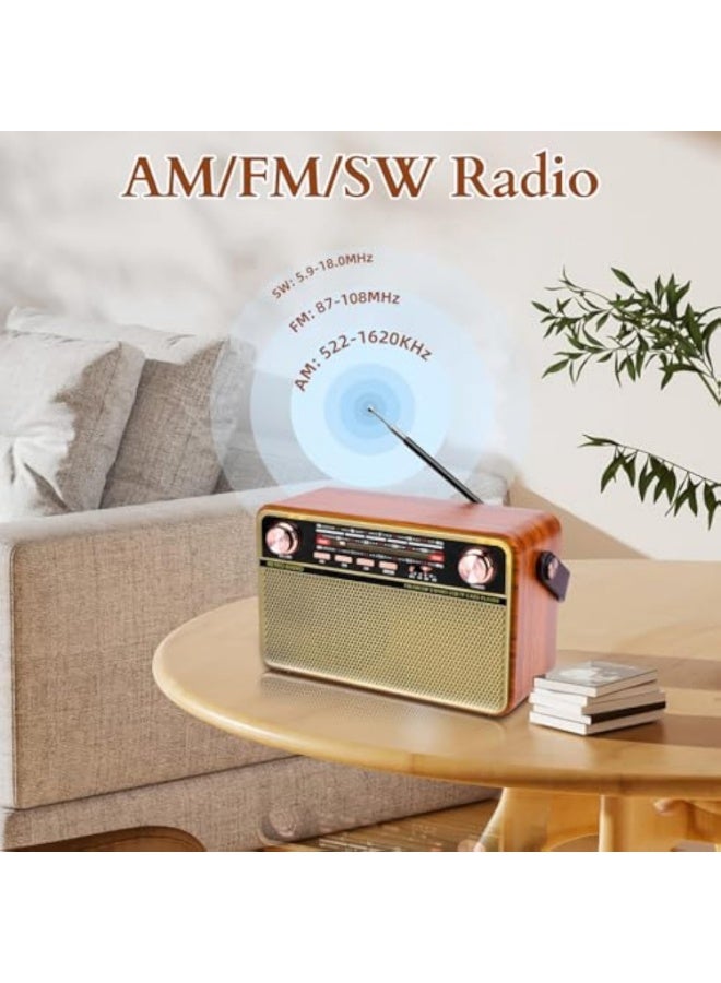 Arabest Portable AM FM Radio, Rechargeable Small Bluetooth Speaker Portable Shortwave Radio, Loud Speaker, Support AUX/TF Card/USB Playing for Home Outdoor - Image 3