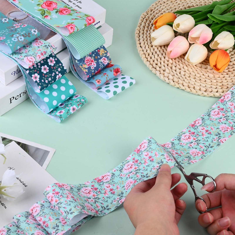Bolsome 50 Pcs Green Blue Floral Jelly Fabric Strips Roll for Quilting Crafting Spring Summer Flower Precut Patchwork for Sewing DIY Crafts 2.55 Inch Polyester-Cotton Fabric Bundles - Image 5