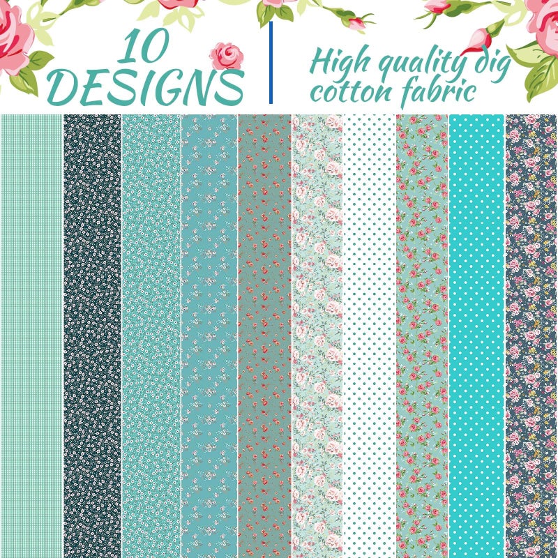 Bolsome 50 Pcs Green Blue Floral Jelly Fabric Strips Roll for Quilting Crafting Spring Summer Flower Precut Patchwork for Sewing DIY Crafts 2.55 Inch Polyester-Cotton Fabric Bundles - Image 4
