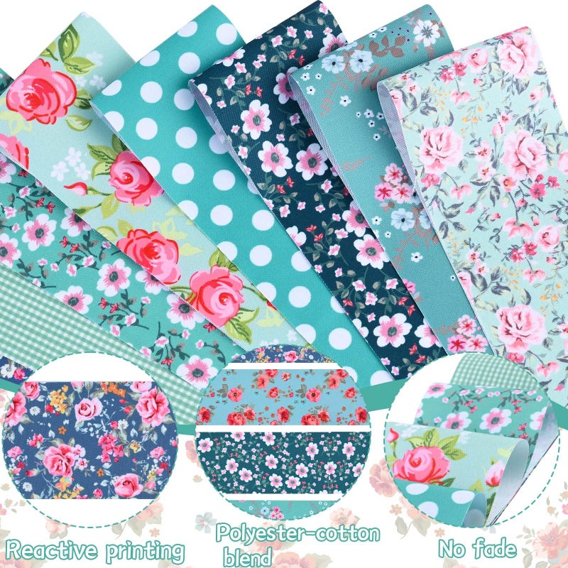Bolsome 50 Pcs Green Blue Floral Jelly Fabric Strips Roll for Quilting Crafting Spring Summer Flower Precut Patchwork for Sewing DIY Crafts 2.55 Inch Polyester-Cotton Fabric Bundles - Image 3