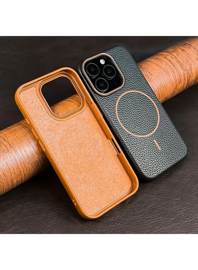 هاتف iPhone 16 Plus حافظة شحن لاسلكي مغناطيسية رمادي فاتح بنسيج الليتشي واقية من الصدمات من TPU الناعم - Image 4