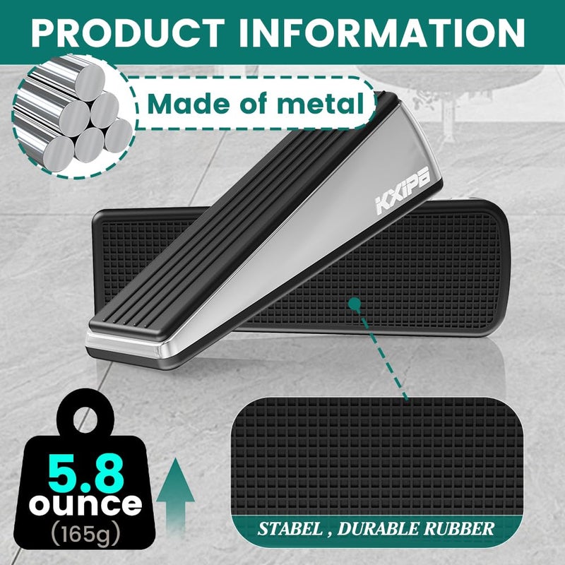 KXIPB 2 Pack Rubber Door Stopper Wedge - Heavy Duty Door Stoppers Stop Wedge Made of Premium Quality Brushed Stainless Steel, Wall Protector for Home & School with Self Adhesive Holder Satin Nickel - Image 3