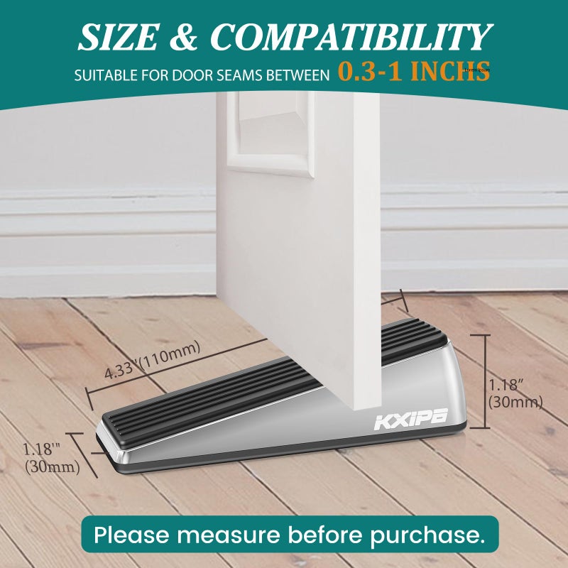 KXIPB 2 Pack Rubber Door Stopper Wedge - Heavy Duty Door Stoppers Stop Wedge Made of Premium Quality Brushed Stainless Steel, Wall Protector for Home & School with Self Adhesive Holder Satin Nickel - Image 2