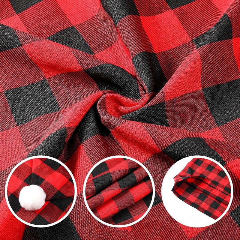 Queekay 6 Pieces Christmas Chair Back Covers Santa Hat Buffalo Plaid Christmas Dining Chair Protector Elastic Gingham Cover for Dining KitchenBlack Red - Image 4