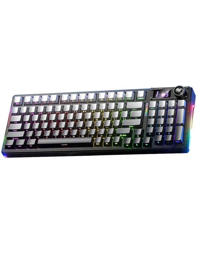 AULA لوحة مفاتيح ميكانيكية للألعاب F98 Pro V3 لاسلكية مع مفتاح كراميل لاتيه وشاشة ذكية TFT بحجم 1.14 بوصة ثلاثية الوضعية بلوتوث / 2.4GHz / USB-C قابلة للتبديل مع إضاءة خلفية RGB مع عزل صوتي من خمس طبقات لجهاز الكمبيوتر ماك - Image 1