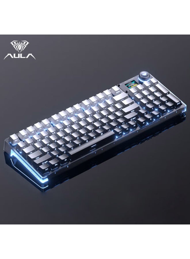 AULA لوحة مفاتيح ميكانيكية للألعاب F98 Pro V3 لاسلكية مع مفتاح كراميل لاتيه وشاشة ذكية TFT بحجم 1.14 بوصة ثلاثية الوضعية بلوتوث / 2.4GHz / USB-C قابلة للتبديل مع إضاءة خلفية RGB مع عزل صوتي من خمس طبقات لجهاز الكمبيوتر ماك - Image 2