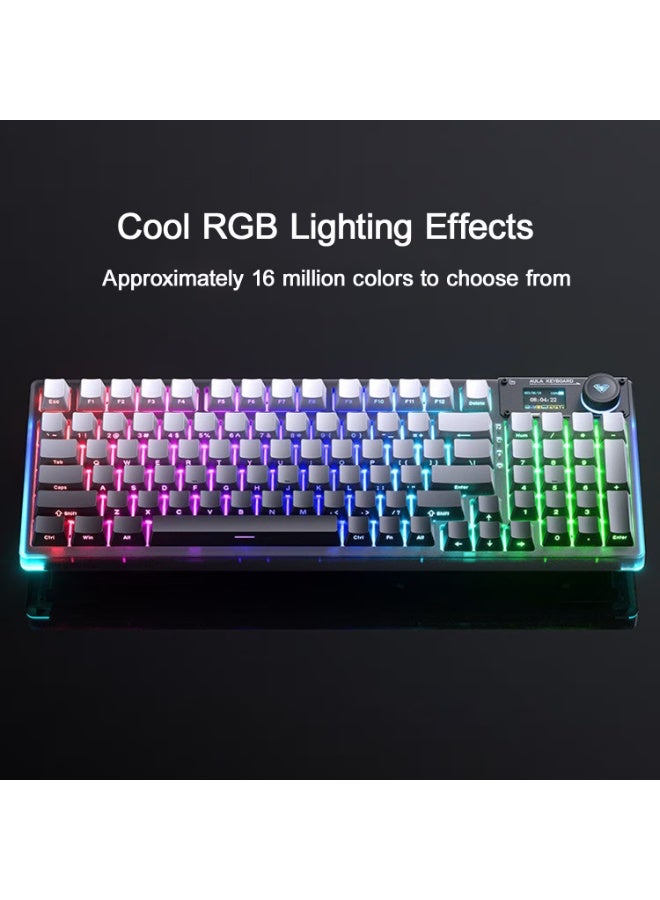 AULA لوحة مفاتيح ميكانيكية للألعاب F98 Pro V3 لاسلكية مع مفتاح كراميل لاتيه وشاشة ذكية TFT بحجم 1.14 بوصة ثلاثية الوضعية بلوتوث / 2.4GHz / USB-C قابلة للتبديل مع إضاءة خلفية RGB مع عزل صوتي من خمس طبقات لجهاز الكمبيوتر ماك - Image 4