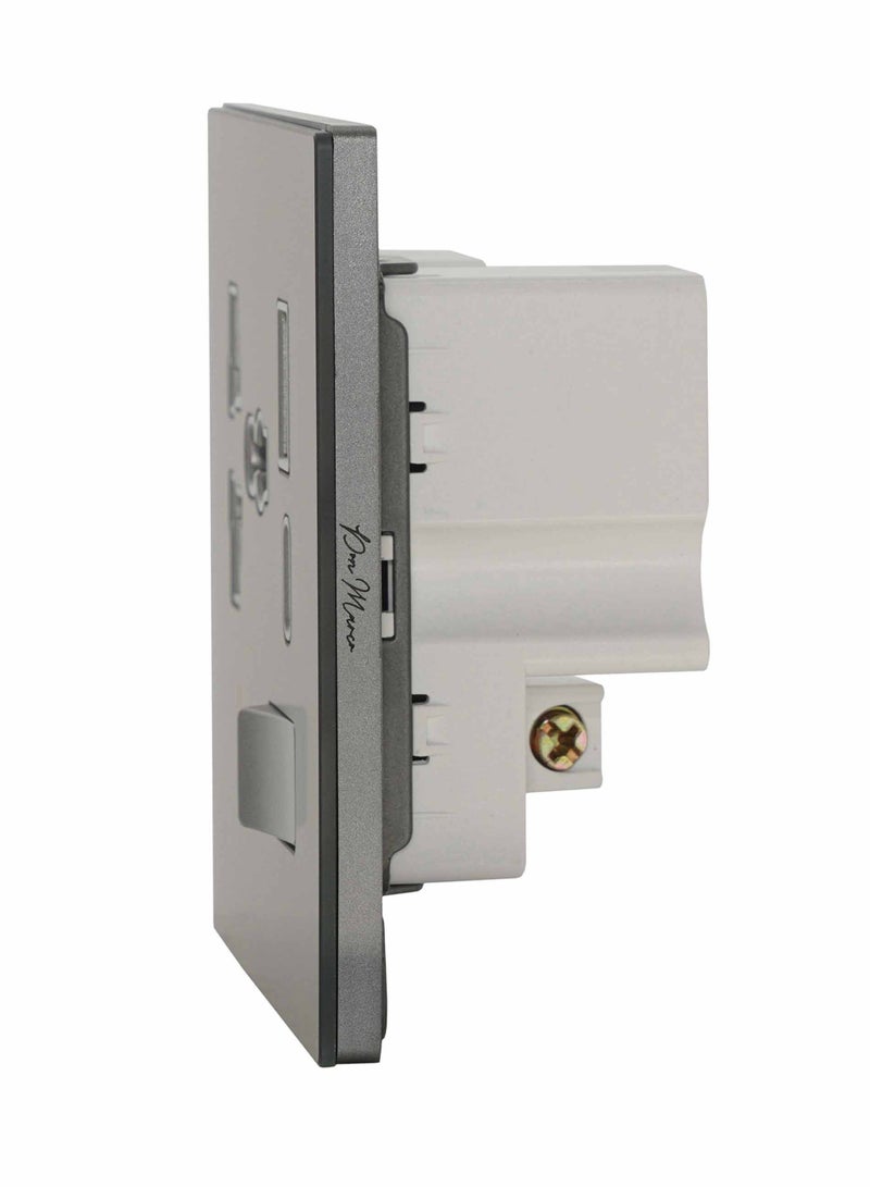Donmarco Single MF Socket 13A USB + Type-C (5V 3.1A) – Ultra Thin Glass, Fire-Resistant Electric Outlet , 3-Year Warranty Fast Charging, Multi-Function (Matt Grey) | Power Outlet  - Image 3
