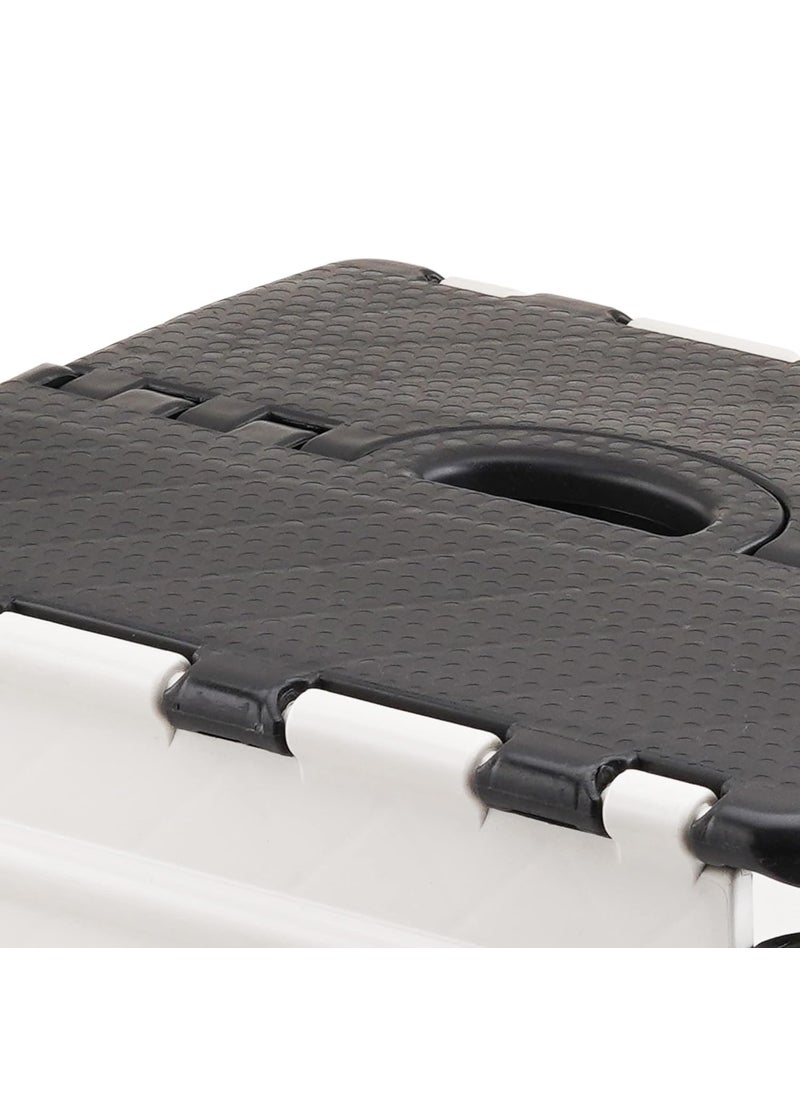 MARKWELL - Markwell Plastic Multipurpose Moveable Portable 120 kg Capacity Folding Stool 18 Inch Height Black White - Image 1